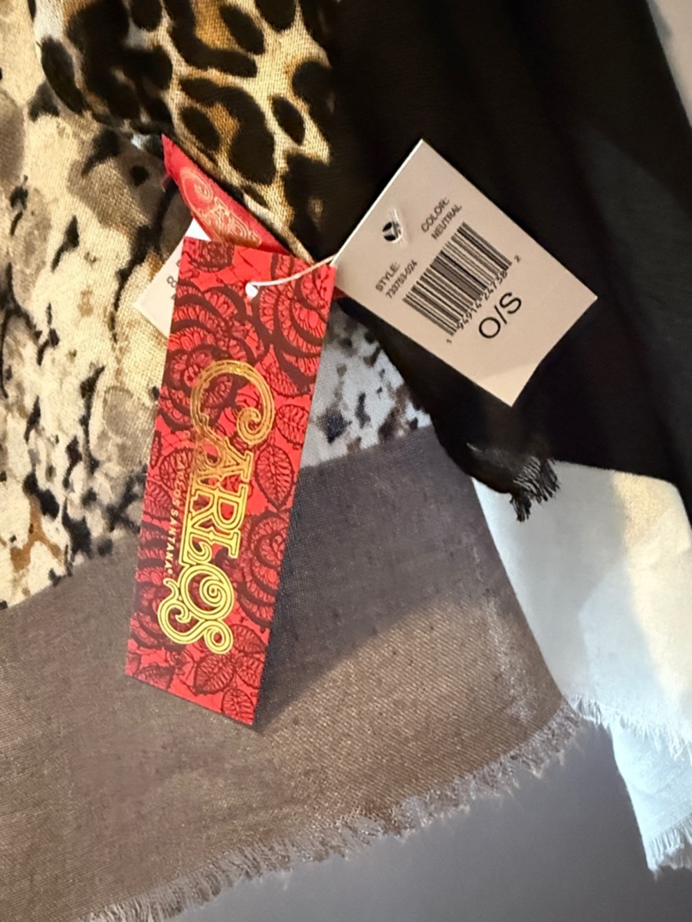 Carlos by Carlos Santana Taupe, Black & Cream Animal Mix Shawl - Picture 5 of 9